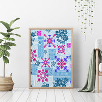 Hawaii Tapa Tribal Canvas Wall Art With Hawaiian Quilt Pattern Blue LT9 - Wonder Print Shop