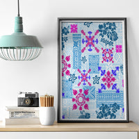 Hawaii Tapa Tribal Canvas Wall Art With Hawaiian Quilt Pattern Blue LT9 - Wonder Print Shop