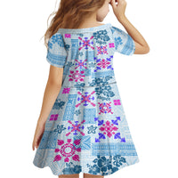 Hawaii Tapa Tribal Family Matching Short Sleeve Bodycon Dress and Hawaiian Shirt With Hawaiian Quilt Pattern Blue - Wonder Print Shop