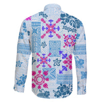 Hawaii Tapa Tribal Family Matching Short Sleeve Bodycon Dress and Hawaiian Shirt With Hawaiian Quilt Pattern Blue - Wonder Print Shop