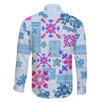 Hawaii Tapa Tribal Family Matching Tank Maxi Dress and Hawaiian Shirt With Hawaiian Quilt Pattern Blue - Wonder Print Shop