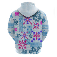 Hawaii Tapa Tribal Hoodie With Hawaiian Quilt Pattern Blue - Wonder Print Shop