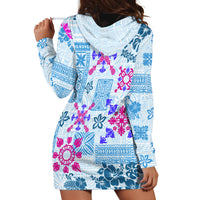 Hawaii Tapa Tribal Hoodie Dress With Hawaiian Quilt Pattern Blue - Wonder Print Shop
