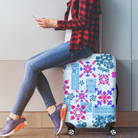 Hawaii Tapa Tribal Luggage Cover With Hawaiian Quilt Pattern Blue - Wonder Print Shop