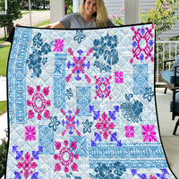 Hawaii Tapa Tribal Quilt With Hawaiian Quilt Pattern Blue - Wonder Print Shop