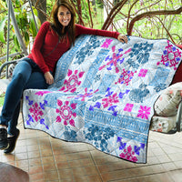 Hawaii Tapa Tribal Quilt With Hawaiian Quilt Pattern Blue - Wonder Print Shop