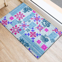 Hawaii Tapa Tribal Rubber Doormat With Hawaiian Quilt Pattern Blue - Wonder Print Shop
