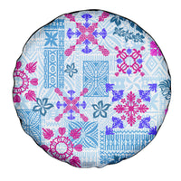 Hawaii Tapa Tribal Spare Tire Cover With Hawaiian Quilt Pattern Blue - Wonder Print Shop
