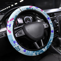 Hawaii Tapa Tribal Steering Wheel Cover With Hawaiian Quilt Pattern Blue - Wonder Print Shop
