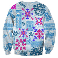 Hawaii Tapa Tribal Sweatshirt With Hawaiian Quilt Pattern Blue - Wonder Print Shop