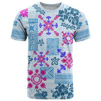 Hawaii Tapa Tribal T Shirt With Hawaiian Quilt Pattern Blue - Wonder Print Shop