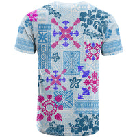 Hawaii Tapa Tribal T Shirt With Hawaiian Quilt Pattern Blue - Wonder Print Shop