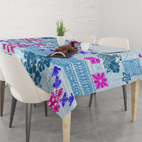 Hawaii Tapa Tribal Tablecloth With Hawaiian Quilt Pattern Blue - Wonder Print Shop