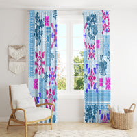 Hawaii Tapa Tribal Window Curtain With Hawaiian Quilt Pattern Blue - Wonder Print Shop