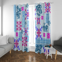 Hawaii Tapa Tribal Window Curtain With Hawaiian Quilt Pattern Blue - Wonder Print Shop