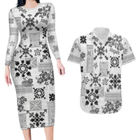 Hawaii Tapa Tribal Couples Matching Long Sleeve Bodycon Dress and Hawaiian Shirt With Hawaiian Quilt Pattern Black LT9 - Wonder Print Shop