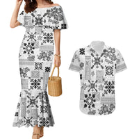 Hawaii Tapa Tribal Couples Matching Mermaid Dress and Hawaiian Shirt With Hawaiian Quilt Pattern Black LT9 - Wonder Print Shop
