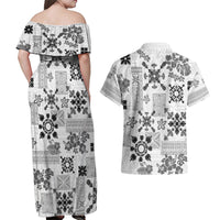 Hawaii Tapa Tribal Couples Matching Off Shoulder Maxi Dress and Hawaiian Shirt With Hawaiian Quilt Pattern Black LT9 - Wonder Print Shop