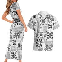 Hawaii Tapa Tribal Couples Matching Short Sleeve Bodycon Dress and Hawaiian Shirt With Hawaiian Quilt Pattern Black LT9 - Wonder Print Shop