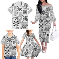 Hawaii Tapa Tribal Family Matching Off Shoulder Long Sleeve Dress and Hawaiian Shirt With Hawaiian Quilt Pattern Black - Wonder Print Shop