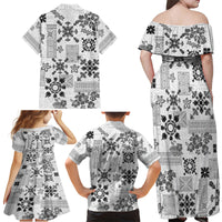 Hawaii Tapa Tribal Family Matching Off Shoulder Maxi Dress and Hawaiian Shirt With Hawaiian Quilt Pattern Black LT9 - Wonder Print Shop