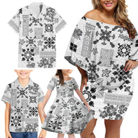Hawaii Tapa Tribal Family Matching Off Shoulder Short Dress and Hawaiian Shirt With Hawaiian Quilt Pattern Black LT9 - Wonder Print Shop