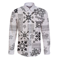 Hawaii Tapa Tribal Family Matching Off Shoulder Short Dress and Hawaiian Shirt With Hawaiian Quilt Pattern Black LT9 - Wonder Print Shop