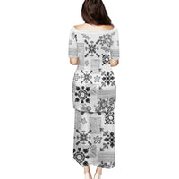 Hawaii Tapa Tribal Family Matching Puletasi Dress and Hawaiian Shirt With Hawaiian Quilt Pattern Black - Wonder Print Shop