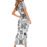 Hawaii Tapa Tribal Family Matching Short Sleeve Bodycon Dress and Hawaiian Shirt With Hawaiian Quilt Pattern Black - Wonder Print Shop