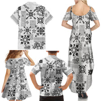 Hawaii Tapa Tribal Family Matching Summer Maxi Dress and Hawaiian Shirt With Hawaiian Quilt Pattern Black - Wonder Print Shop