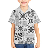Hawaii Tapa Tribal Kid Hawaiian Shirt With Hawaiian Quilt Pattern Black - Wonder Print Shop
