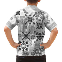 Hawaii Tapa Tribal Kid Hawaiian Shirt With Hawaiian Quilt Pattern Black - Wonder Print Shop
