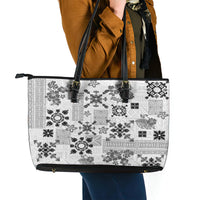 Hawaii Tapa Tribal Leather Tote Bag With Hawaiian Quilt Pattern Black - Wonder Print Shop