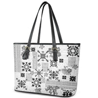 Hawaii Tapa Tribal Leather Tote Bag With Hawaiian Quilt Pattern Black - Wonder Print Shop