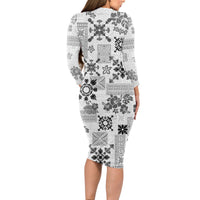 Hawaii Tapa Tribal Long Sleeve Bodycon Dress With Hawaiian Quilt Pattern Black - Wonder Print Shop