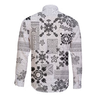 Hawaii Tapa Tribal Long Sleeve Button Shirt With Hawaiian Quilt Pattern Black - Wonder Print Shop