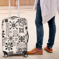 Hawaii Tapa Tribal Luggage Cover With Hawaiian Quilt Pattern Black - Wonder Print Shop