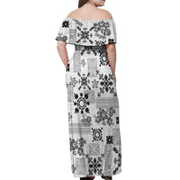 Hawaii Tapa Tribal Off Shoulder Maxi Dress With Hawaiian Quilt Pattern Black - Wonder Print Shop