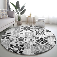 Hawaii Tapa Tribal Round Carpet With Hawaiian Quilt Pattern Black LT9