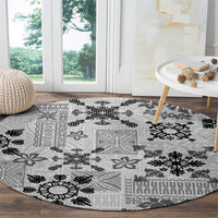 Hawaii Tapa Tribal Round Carpet With Hawaiian Quilt Pattern Black LT9