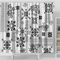 Hawaii Tapa Tribal Shower Curtain With Hawaiian Quilt Pattern Black LT9