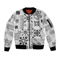 Hawaii Tapa Tribal Sleeve Zip Bomber Jacket With Hawaiian Quilt Pattern Black - Wonder Print Shop