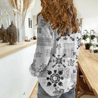 Hawaii Tapa Tribal Women Casual Shirt With Hawaiian Quilt Pattern Black - Wonder Print Shop