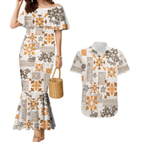 Hawaii Tapa Tribal Couples Matching Mermaid Dress and Hawaiian Shirt With Hawaiian Quilt Pattern Gold LT9 - Wonder Print Shop