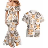 Hawaii Tapa Tribal Couples Matching Mermaid Dress and Hawaiian Shirt With Hawaiian Quilt Pattern Gold LT9 - Wonder Print Shop