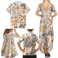 Hawaii Tapa Tribal Family Matching Summer Maxi Dress and Hawaiian Shirt With Hawaiian Quilt Pattern Gold - Wonder Print Shop