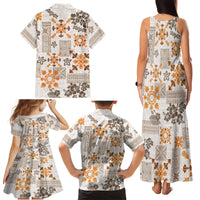 Hawaii Tapa Tribal Family Matching Tank Maxi Dress and Hawaiian Shirt With Hawaiian Quilt Pattern Gold - Wonder Print Shop