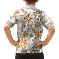 Hawaii Tapa Tribal Kid Hawaiian Shirt With Hawaiian Quilt Pattern Gold - Wonder Print Shop