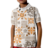 Hawaii Tapa Tribal Kid Polo Shirt With Hawaiian Quilt Pattern Gold - Wonder Print Shop