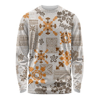 Hawaii Tapa Tribal Long Sleeve Shirt With Hawaiian Quilt Pattern Gold - Wonder Print Shop